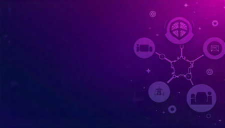 Abstract Network of Symbols on Purple Gradient Background