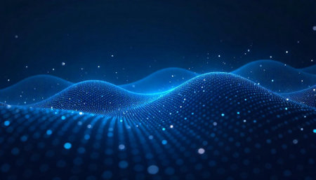 Abstract blue waves with shining dots background image