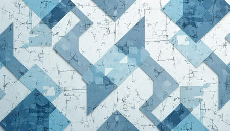 Abstract blue geometric pattern overlaid on cracked white surface