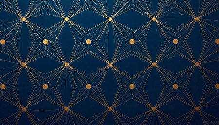 Elegant gold geometric pattern on deep navy blue background