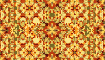 Geometric kaleidoscope pattern with warm autumnal colors and symmetrical design