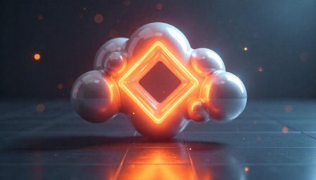 Abstract cloud formation with glowing frame and particles