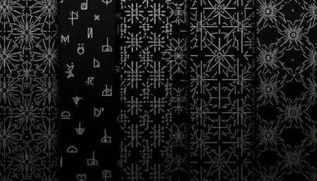 Abstract black background with floral and geometric patterns
