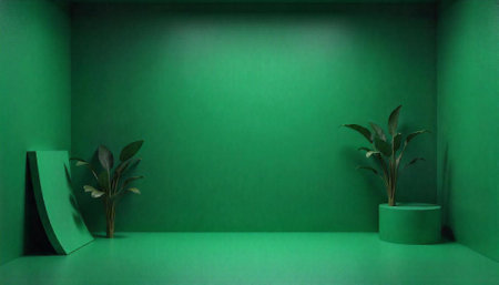 Emerald Green Studio Setting with Botanical Accents for Displayの写真素材