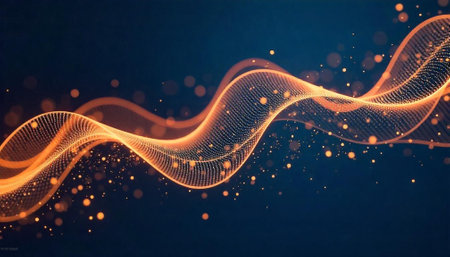 Abstract glowing orange wave on dark blue background