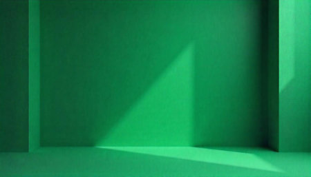 Abstract green studio backdrop with geometric shape and lightの写真素材