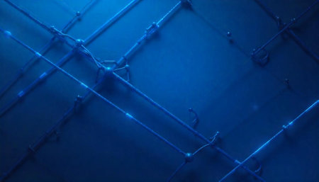 Blue abstract network design with connected lines and nodesの写真素材