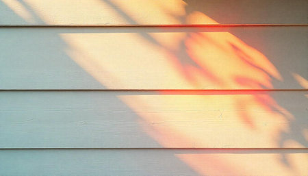 White siding with diffused golden and pink sunlight shadowsの写真素材