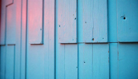 Light blue textured wooden wall background with pink reflections