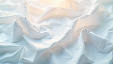 Abstract white textile with soft folds and gentle lightingの写真素材