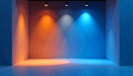 Abstract studio scene with vibrant lighting and colors
