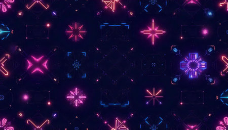 Abstract neon geometric pattern background, digital art illustrationの写真素材