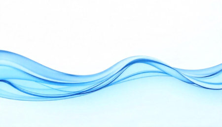 Abstract blue wave on white background with flowing linesの写真素材