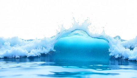 Ocean wave cresting, water surface and white background