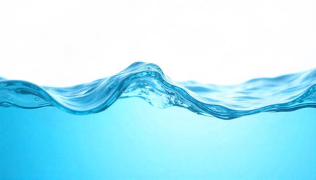 Translucent blue water wave surface against white background stock