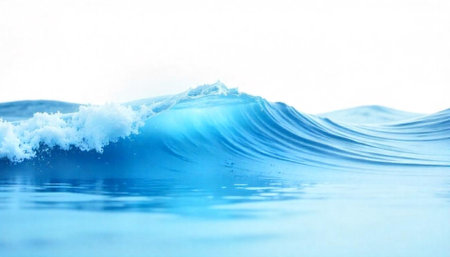 Ocean wave with light blue water and white sky