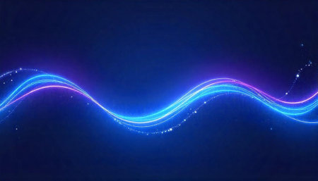 Abstract flowing light trails on dark blue background