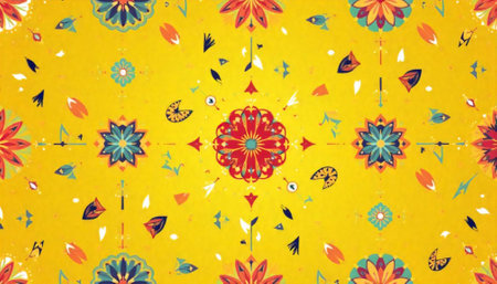 Vibrant abstract floral pattern on bright yellow background design