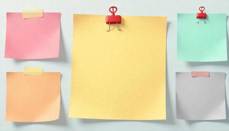 Colorful sticky notes arrangement on pale background for presentation