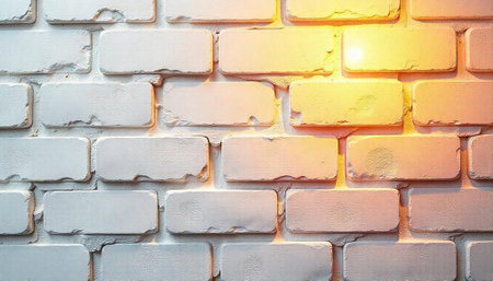White brick wall with yellow lighting abstract background texture
