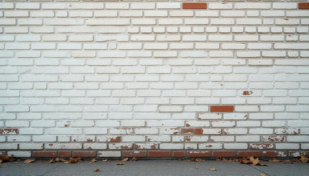 Distressed white brick wall background with brown brick accents