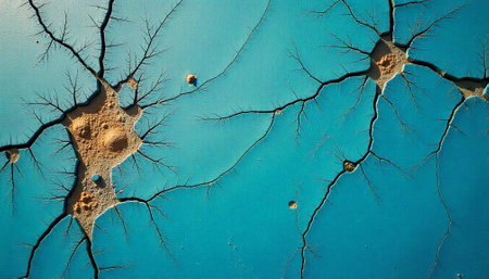 Cracked Turquoise Surface with Network of Fissures and Sandy Patches