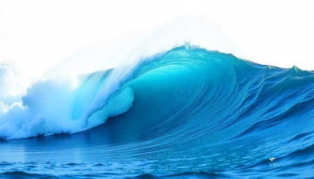 Powerful ocean wave cresting with a blue color gradient