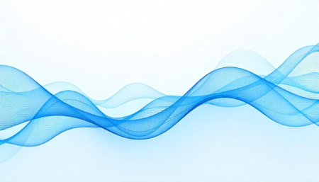 Abstract flowing blue wave design on white background