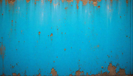 Distressed blue painted metal surface with rust and texture