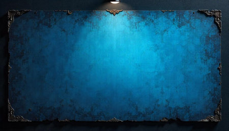 Elegant blue backdrop with ornate dark frame spotlight