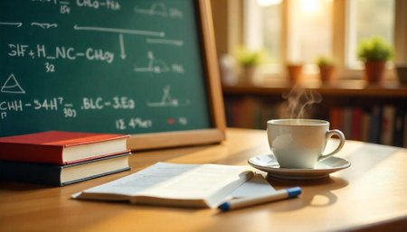 Academic setting with a cup of coffee and books