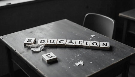 Tiles spelling education and success on a wooden deskの写真素材