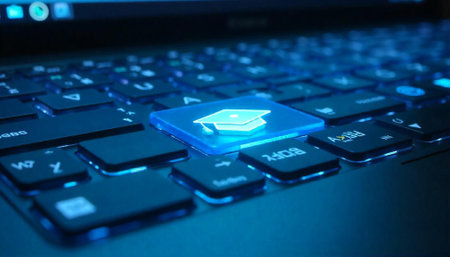 Close up of laptop keyboard with graduation cap key