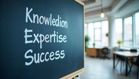 Knowledge, Expertise, and Success chalkboard concept in modern office space