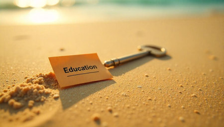 The Key to Education: A Conceptual Beach Sceneの写真素材