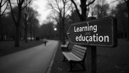 Sign with 'Learning and Education' text in a park