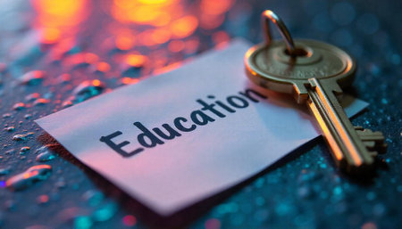 Key resting atop education card with soft bokeh background