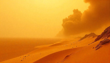 Abstract desert landscape with sand dunes and sky dust