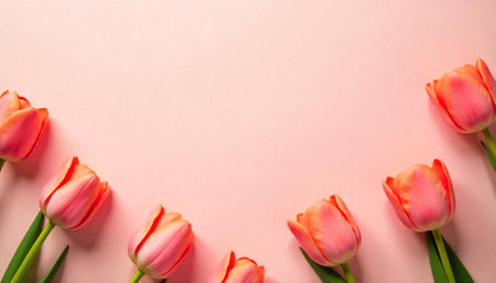 Tulips in Bloom: Pink and Green Floral Arrangement on Pink