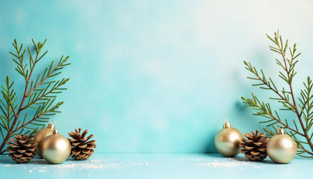 Festive Christmas decoration with pine cones and ornamentsの写真素材