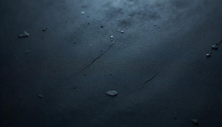 Dark textured surface with water droplets and subtle cracksの写真素材