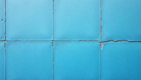 Pastel blue tiled wall with a few cracksの写真素材