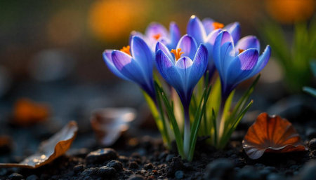Blooming Crocus Flowers Displaying Vibrant Colors in Early Spring