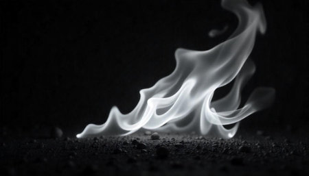 Abstract spectral smoke shape on black soil surface textureの写真素材