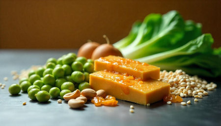 Assortment of colorful fresh vegan food and ingredientsの写真素材