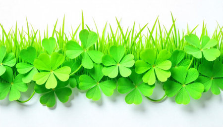 Fresh green clover and grass on a white backgroundの写真素材