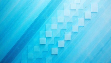 Abstract blue background with diagonal stripes and square patterns