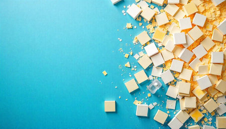 Abstract composition of small squares on a blue backgroundの写真素材