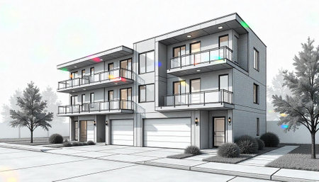 Modern townhouses sketch architecture for real estate development concept