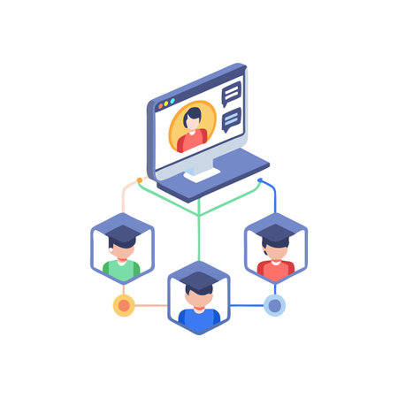 Online education network connecting students in virtual classroomsのイラスト素材